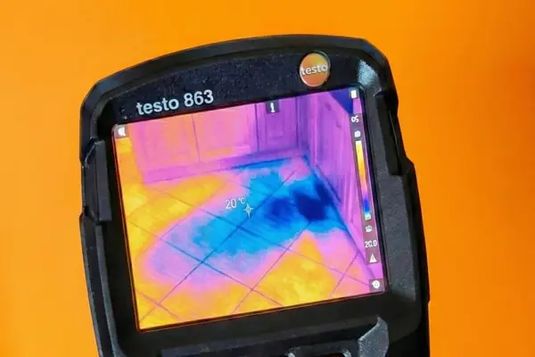 Tecnico certificato in termografia esegue una ricerca di perdite d'acqua a Forlì e Cesena